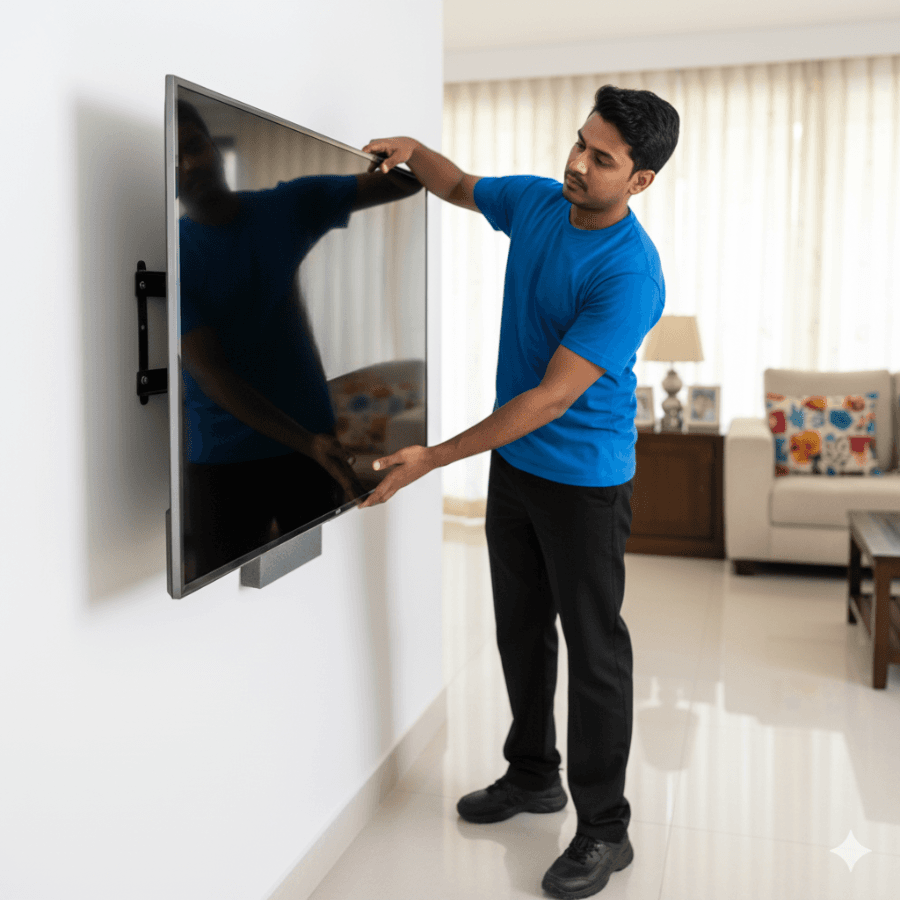 Professionally installed television mounted flush against the wall